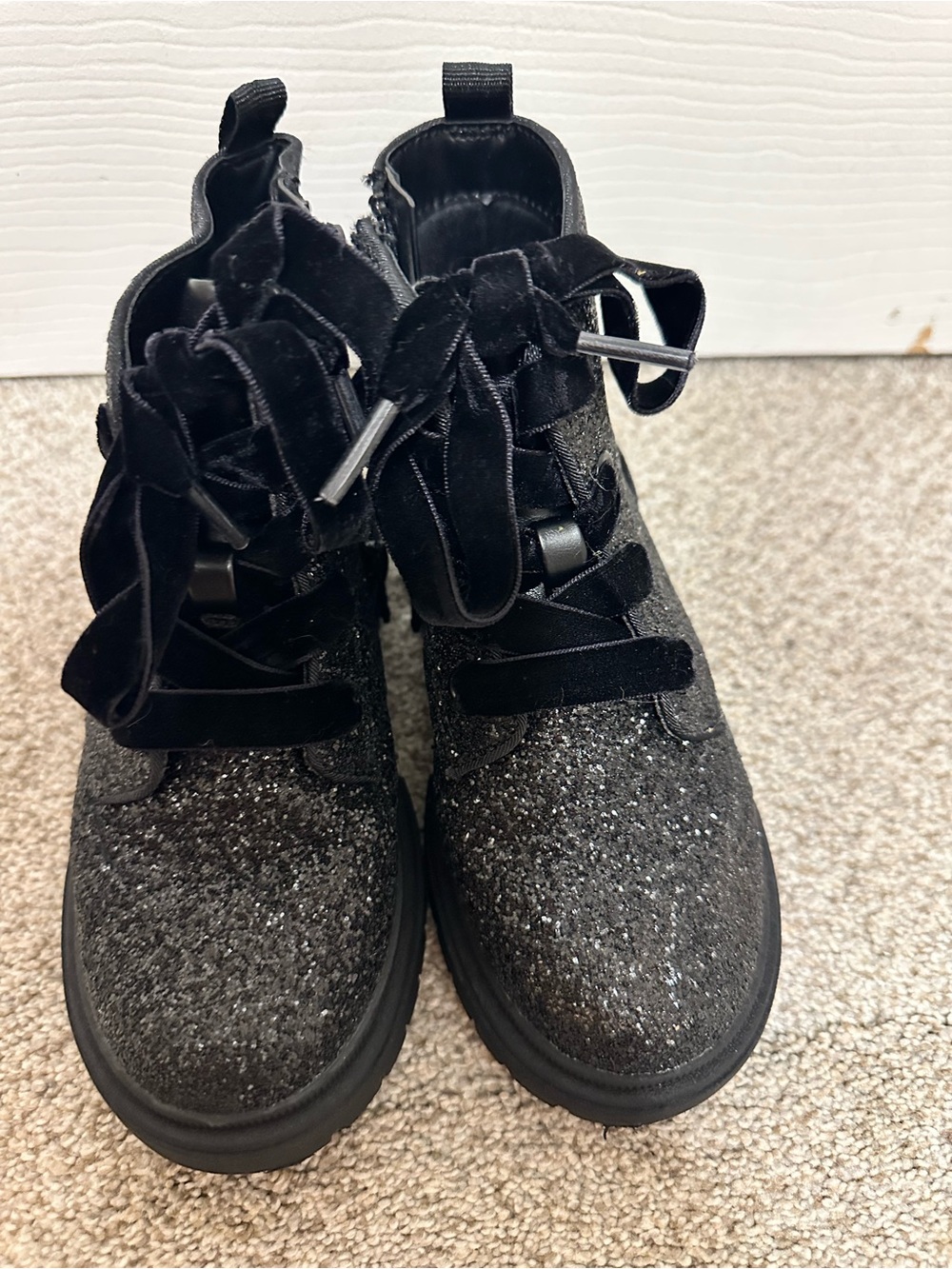 Cat & Jack Black Glitter Lace-Up Ankle Boots